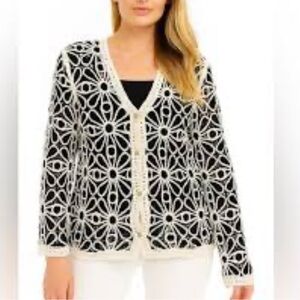Solitaire Black and Cream Crochet Cardigan Sz S Women